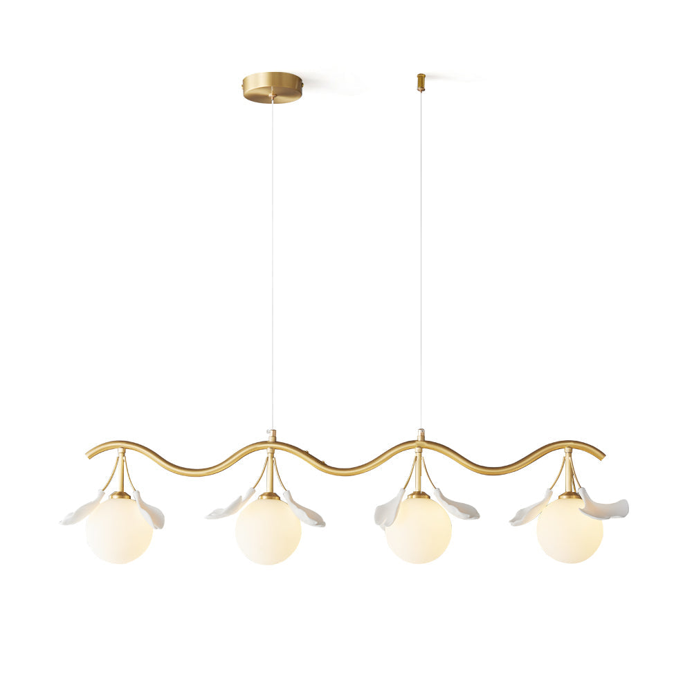 Allanie Gingko Chandelier Brass Globe Leaf Linear - Letslighting