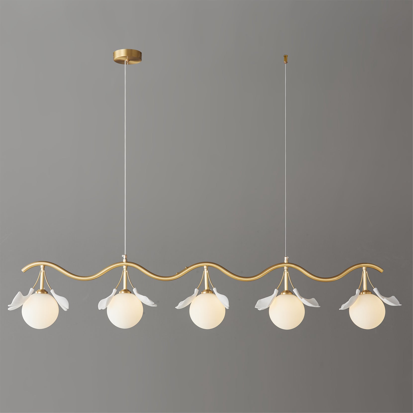 Allanie Gingko Chandelier Brass Globe Leaf Linear - Letslighting