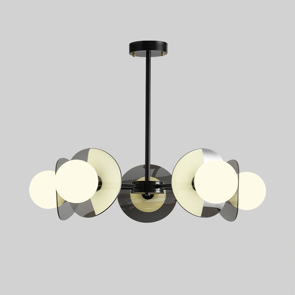 Alonso Chandelier Black Glass Disc Modern Statement - Letslighting