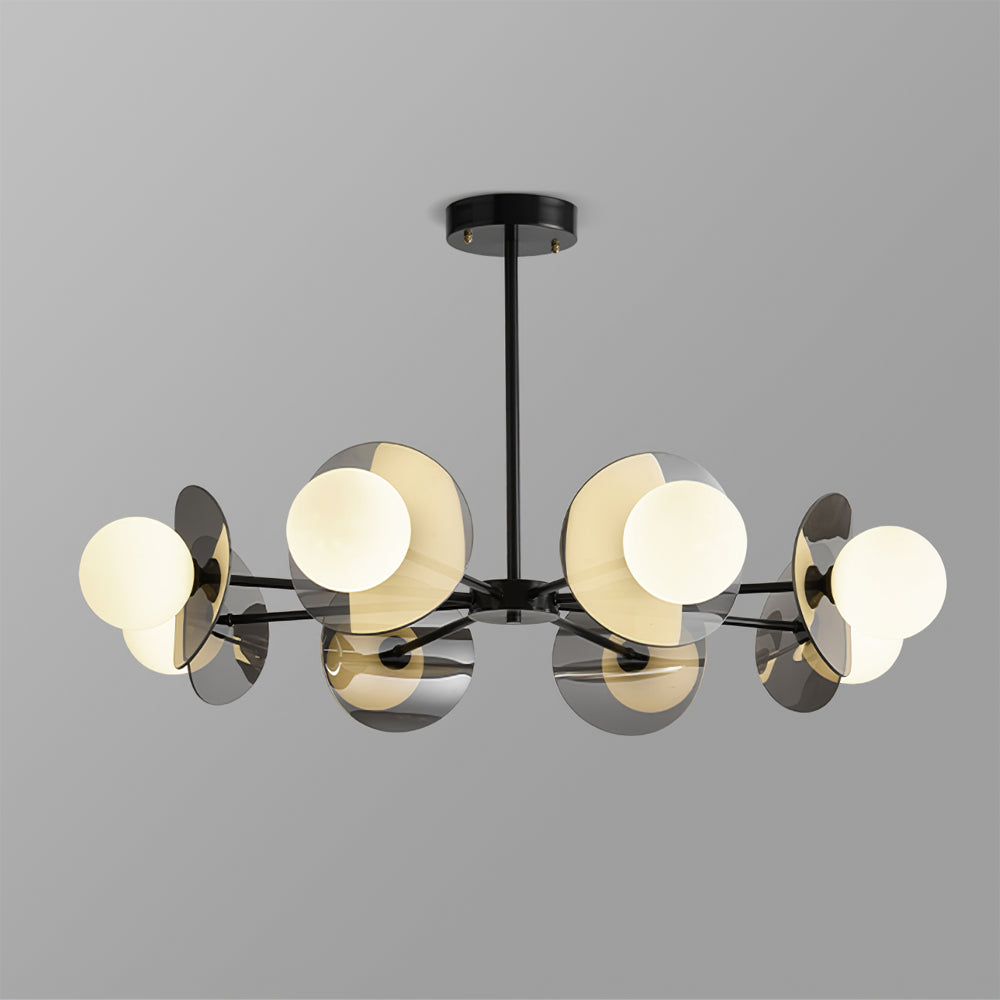 Alonso Chandelier Black Glass Disc Modern Statement - Letslighting