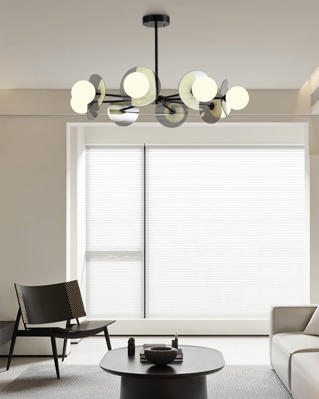 Alonso Chandelier Black Glass Disc Modern Statement - Letslighting