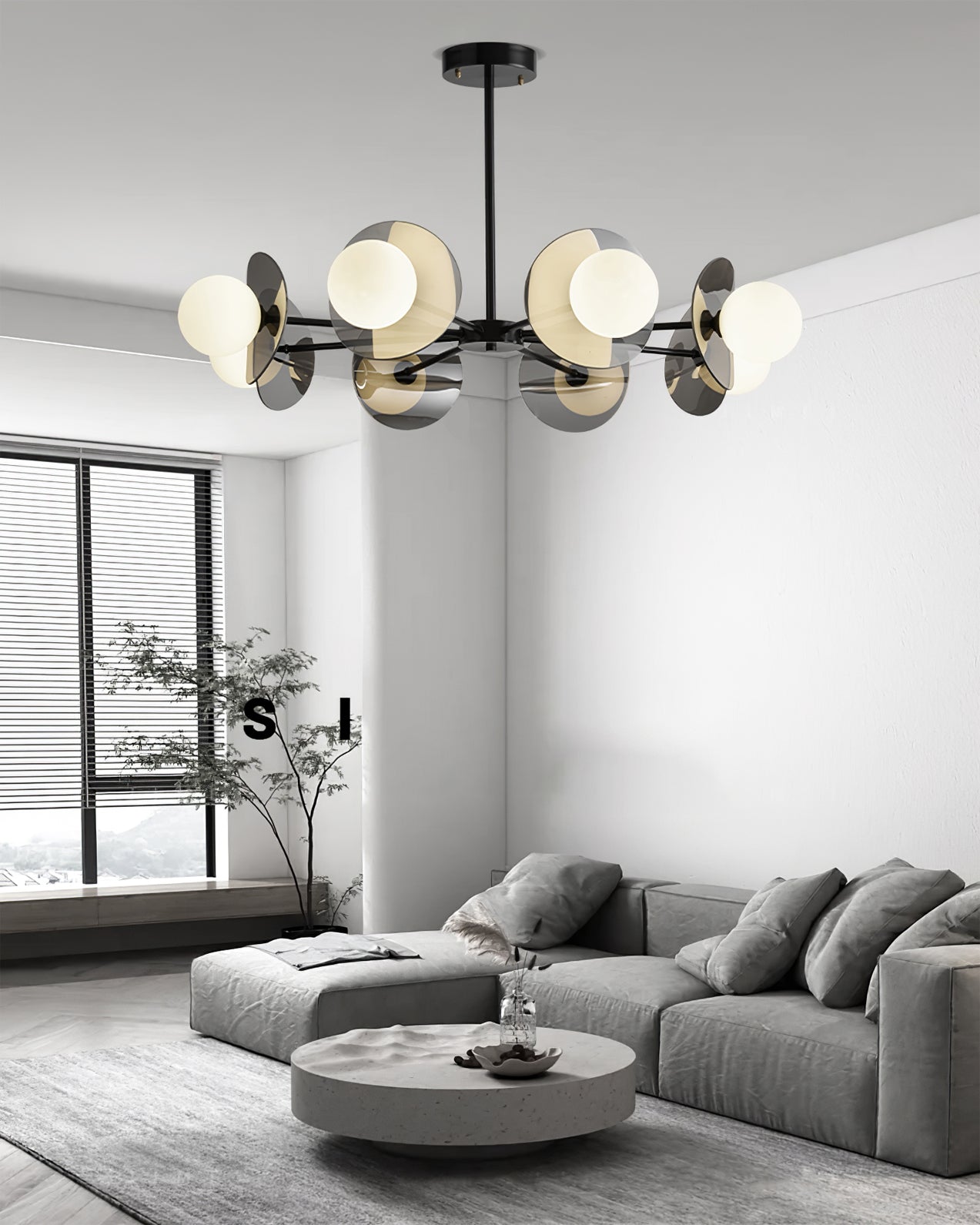 Alonso Chandelier Black Glass Disc Modern Statement - Letslighting
