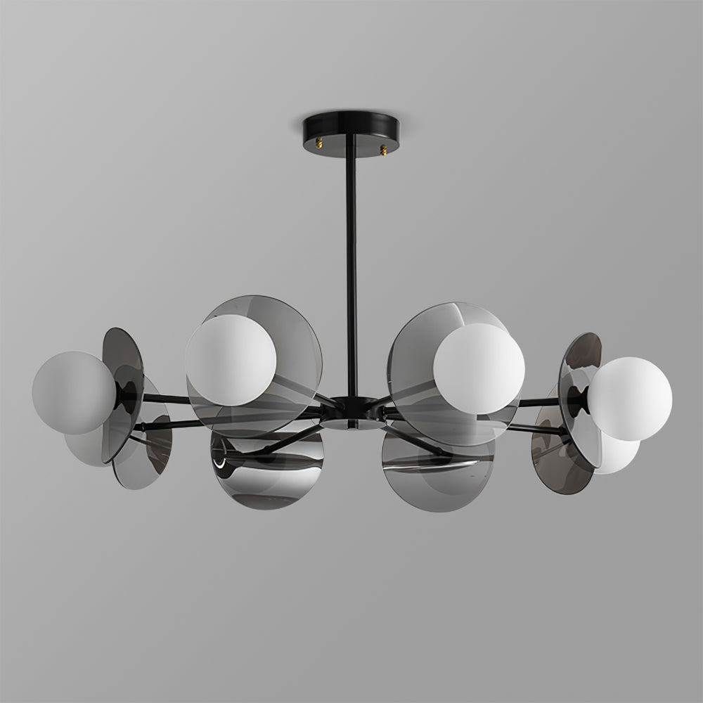 Alonso Chandelier Black Glass Disc Modern Statement - Letslighting