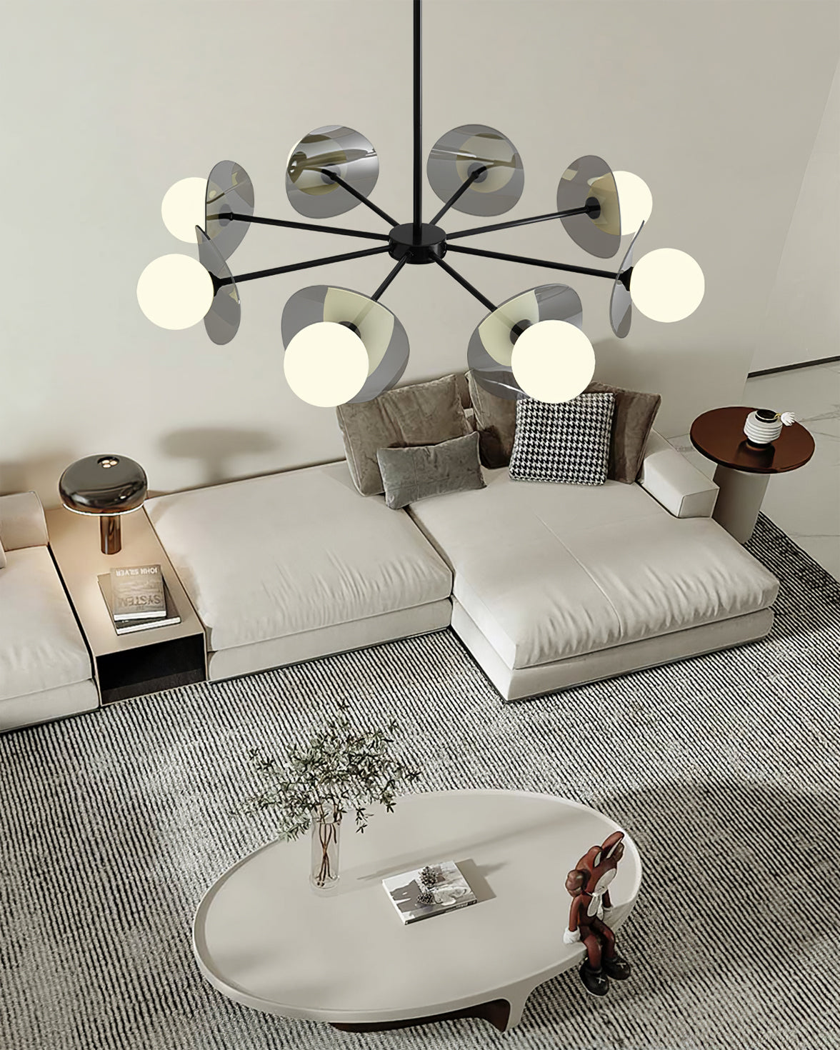 Alonso Chandelier Black Glass Disc Modern Statement - Letslighting