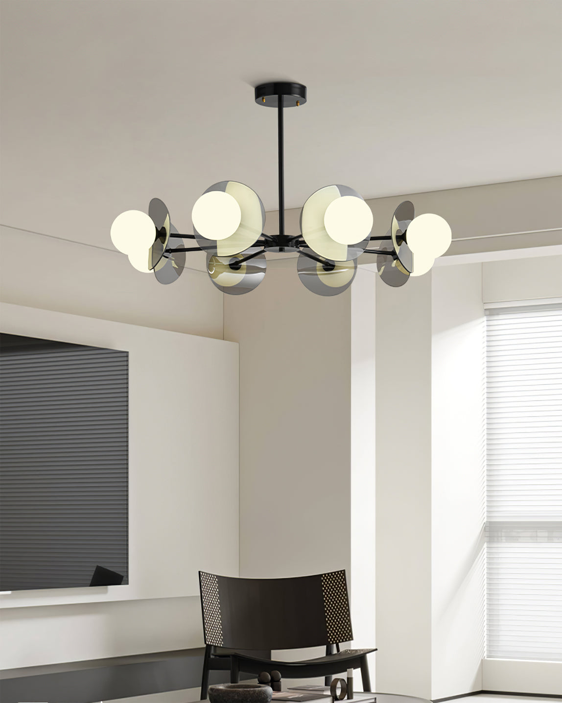Alonso Chandelier Black Glass Disc Modern Statement - Letslighting