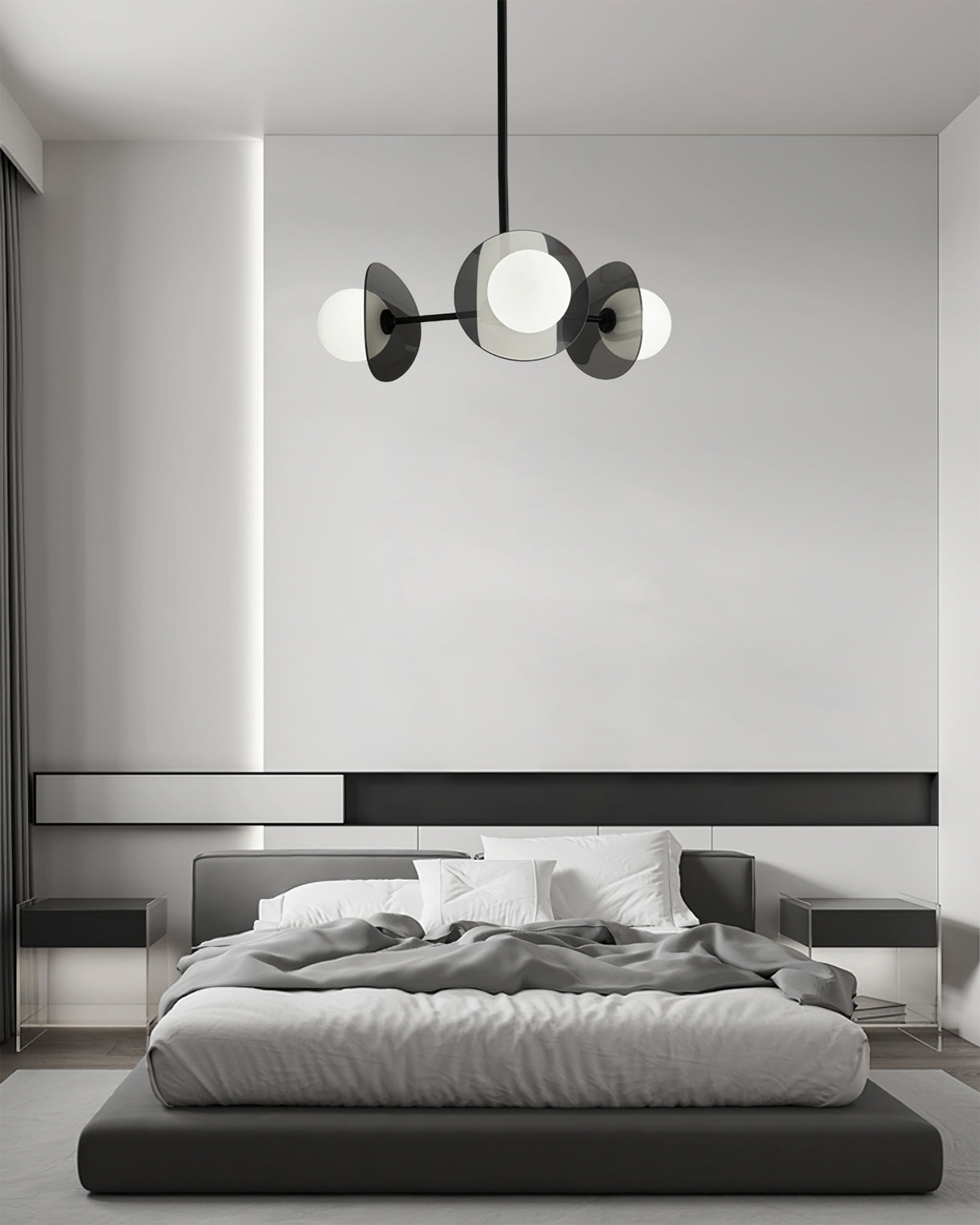 Alonso Chandelier Black Glass Disc Modern Statement - Letslighting