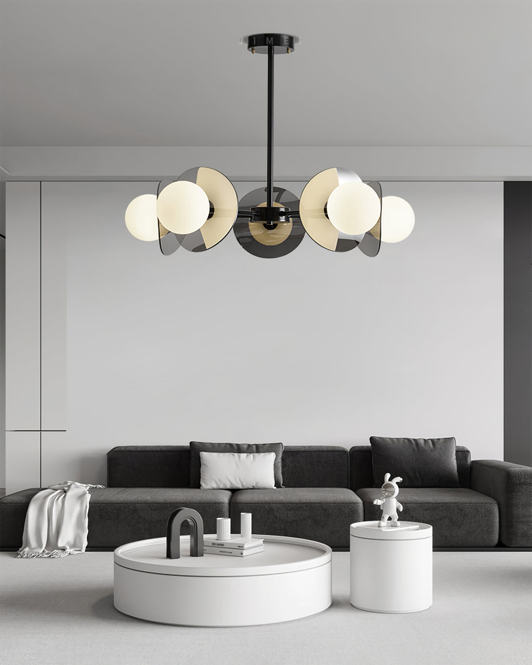 Alonso Chandelier Black Glass Disc Modern Statement - Letslighting