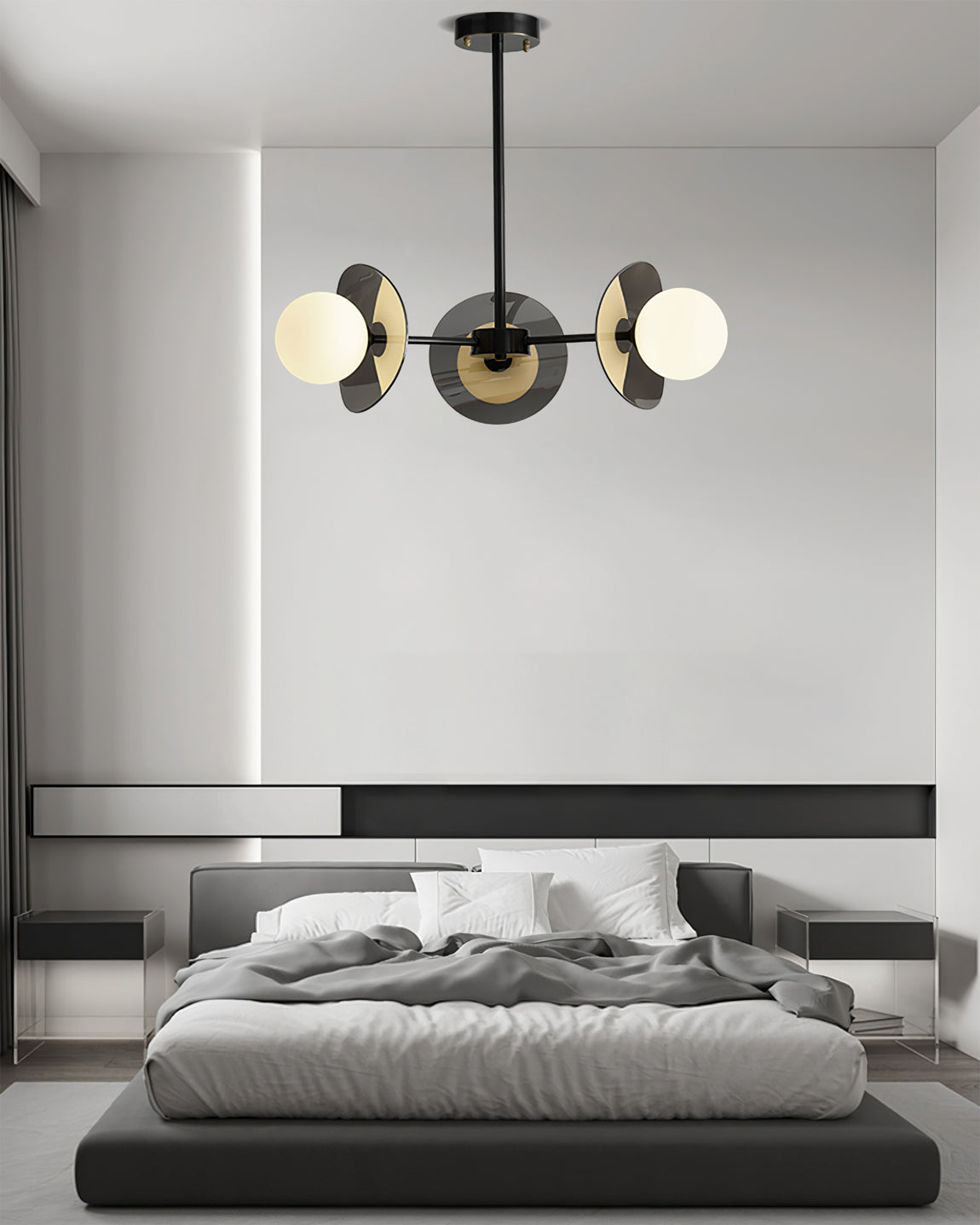 Alonso Chandelier Black Glass Disc Modern Statement - Letslighting