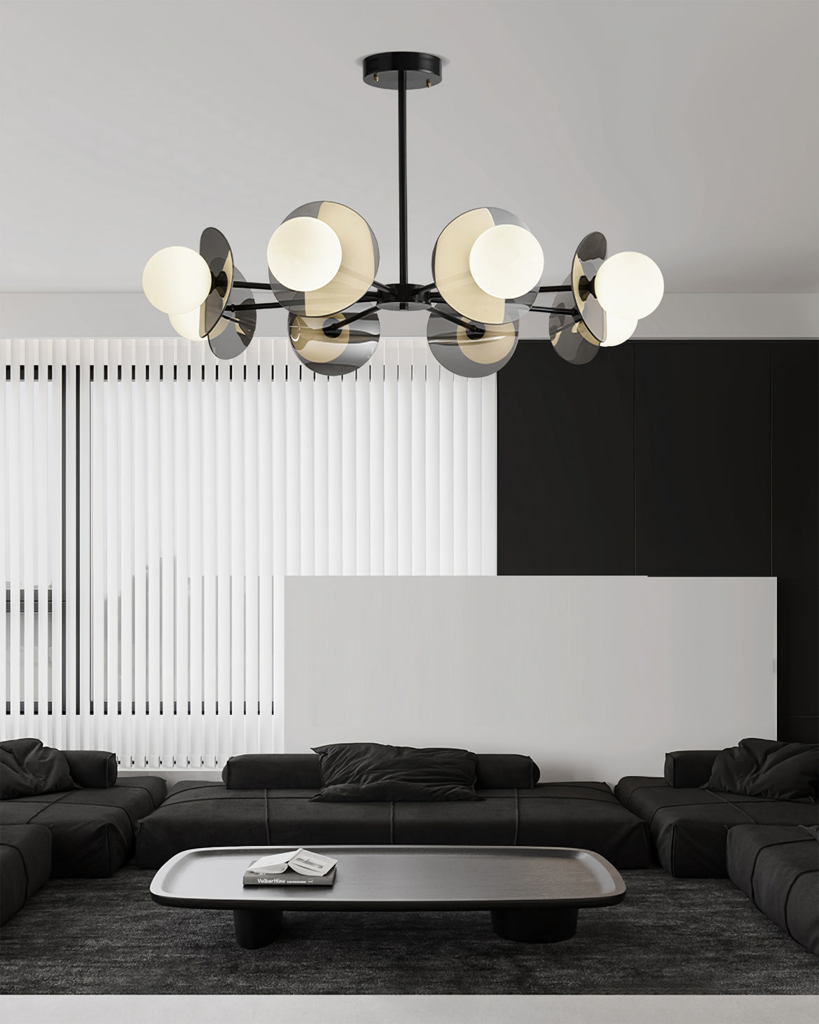 Alonso Chandelier Black Glass Disc Modern Statement - Letslighting
