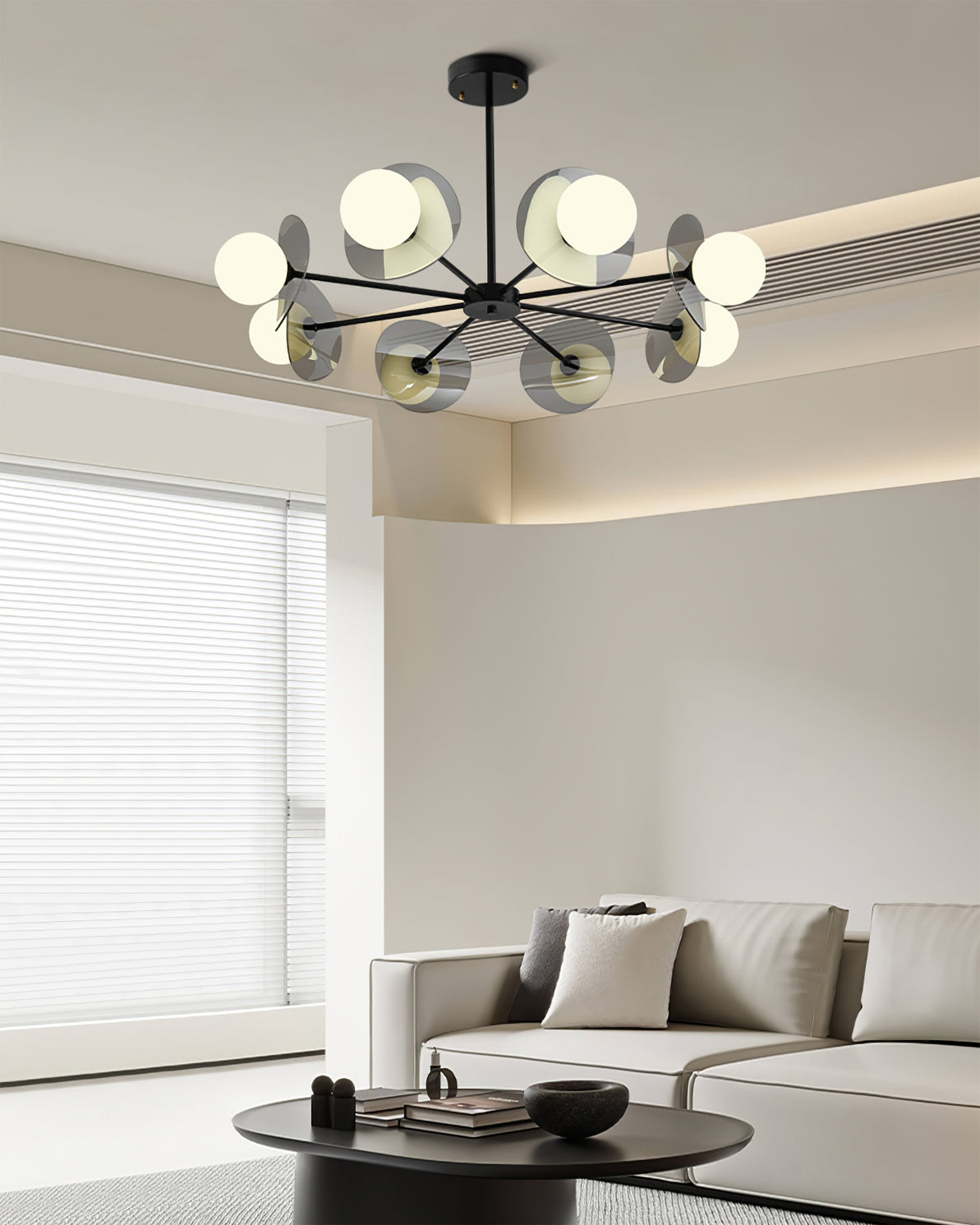 Alonso Chandelier Black Glass Disc Modern Statement - Letslighting
