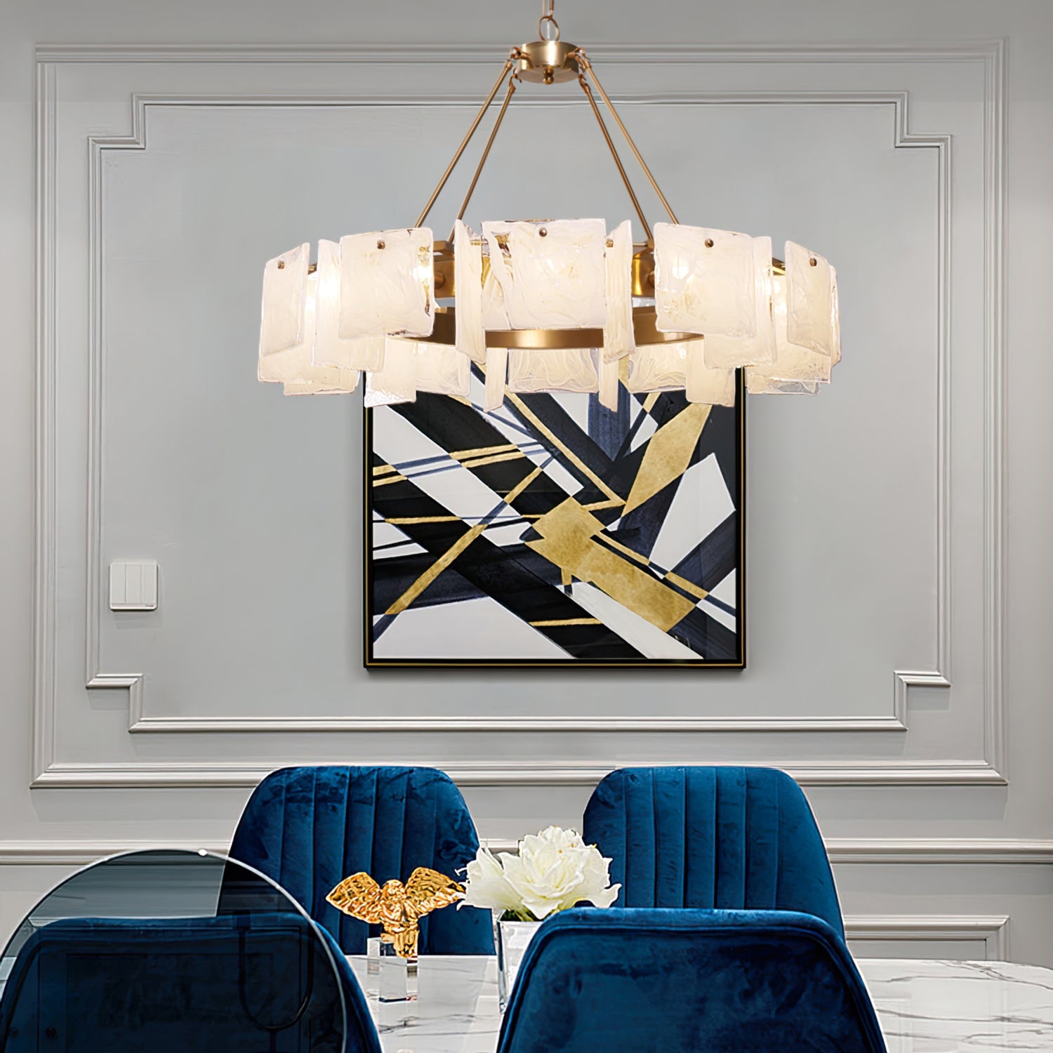 Alsona Chandelier Brushed Copper Glass Panel - Letslighting