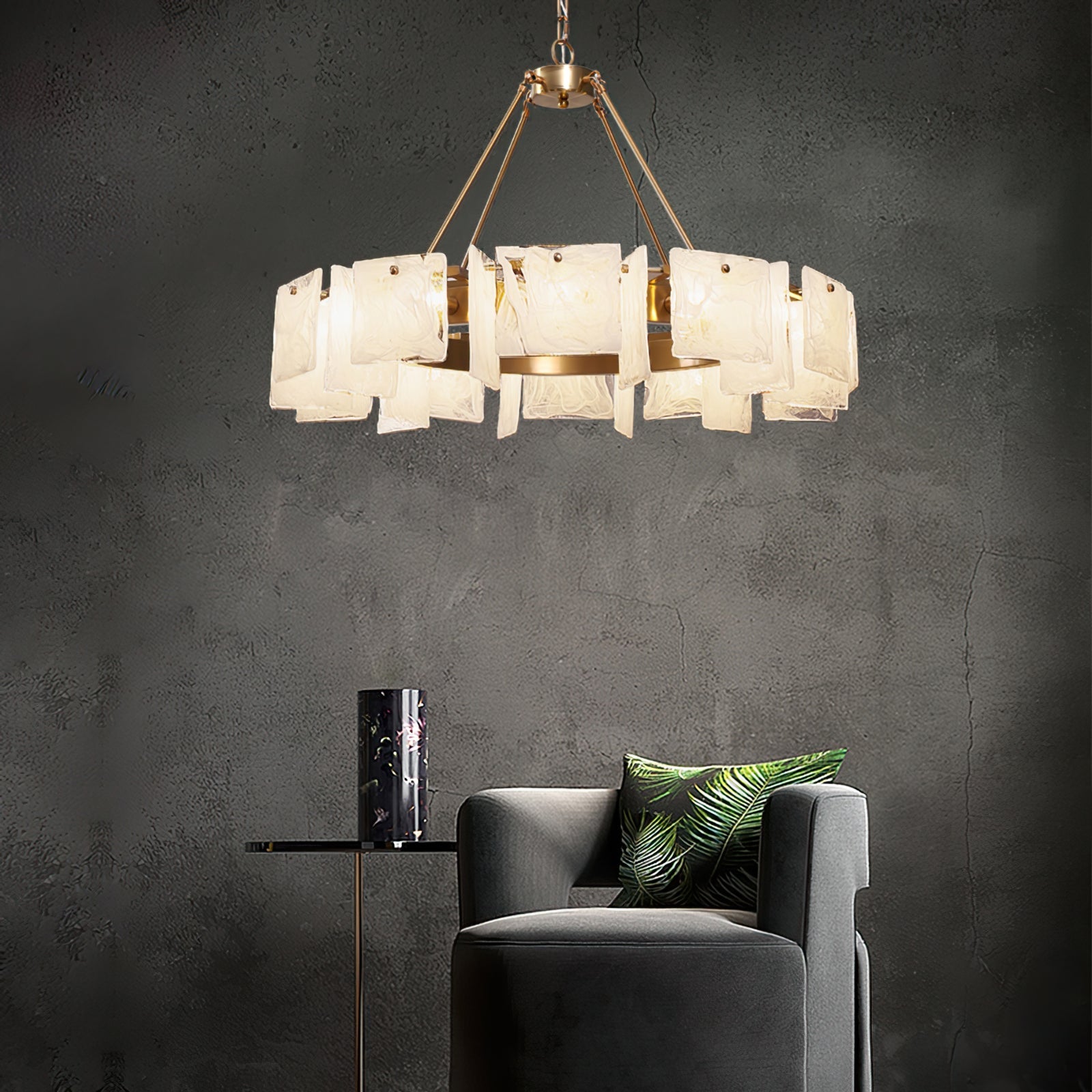 Alsona Chandelier Brushed Copper Glass Panel - Letslighting