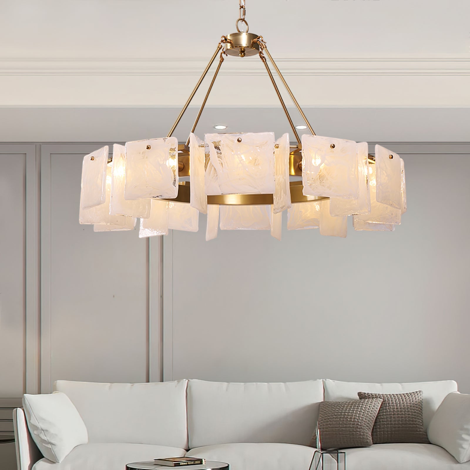 Alsona Chandelier Brushed Copper Glass Panel - Letslighting