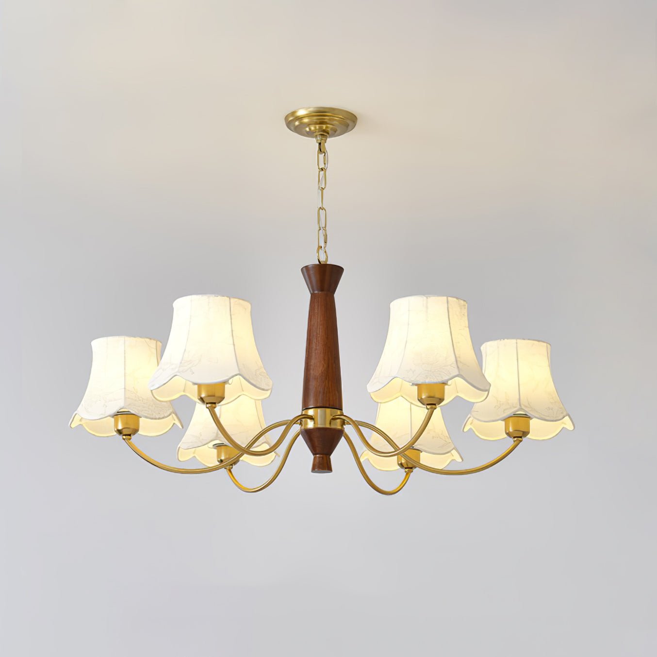 Lustra Chandelier Brass Fabric Curved Arms - Letslighting