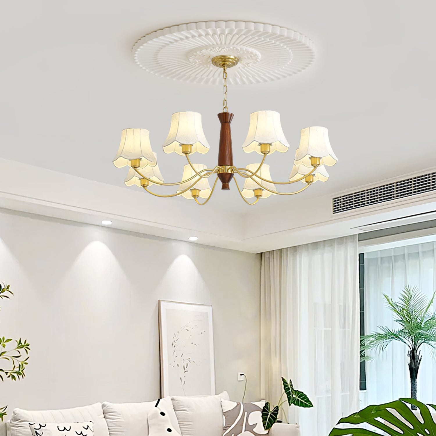 Lustra Chandelier Brass Fabric Curved Arms - Letslighting