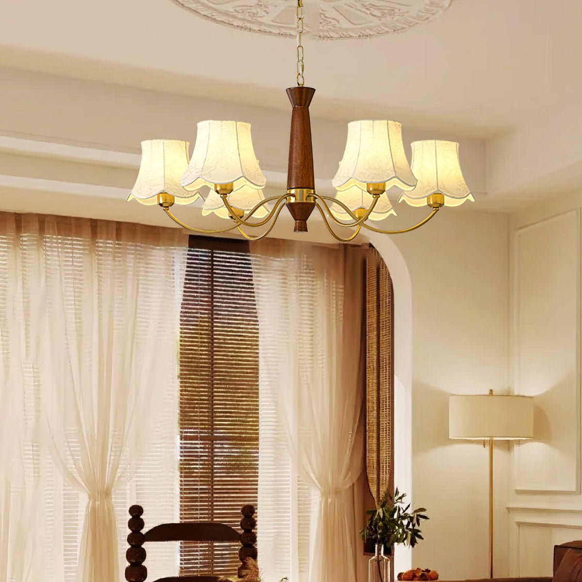 Lustra Chandelier Brass Fabric Curved Arms - Letslighting