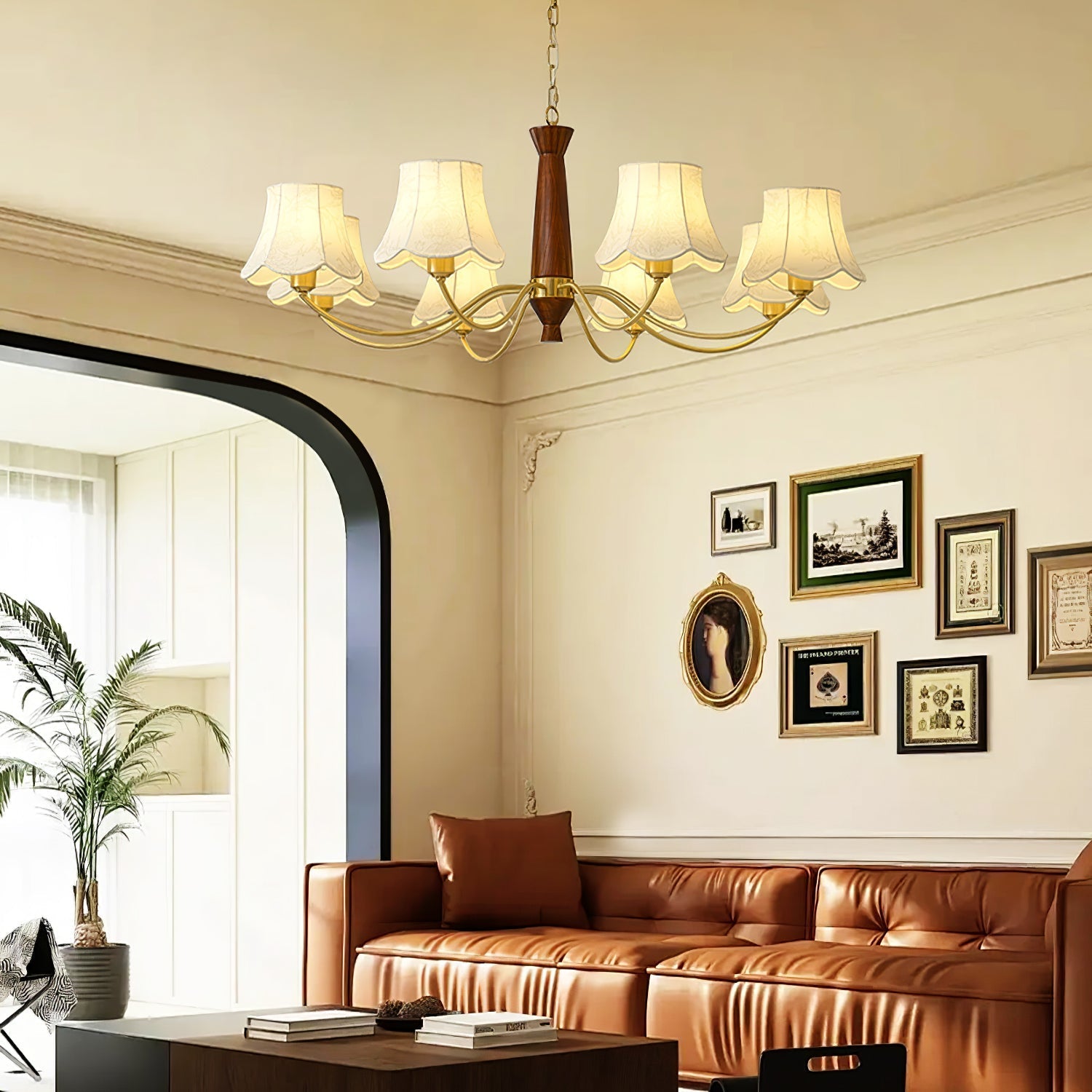 Lustra Chandelier Brass Fabric Curved Arms - Letslighting