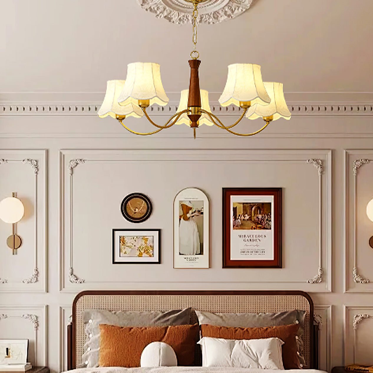 Lustra Chandelier Brass Fabric Curved Arms - Letslighting