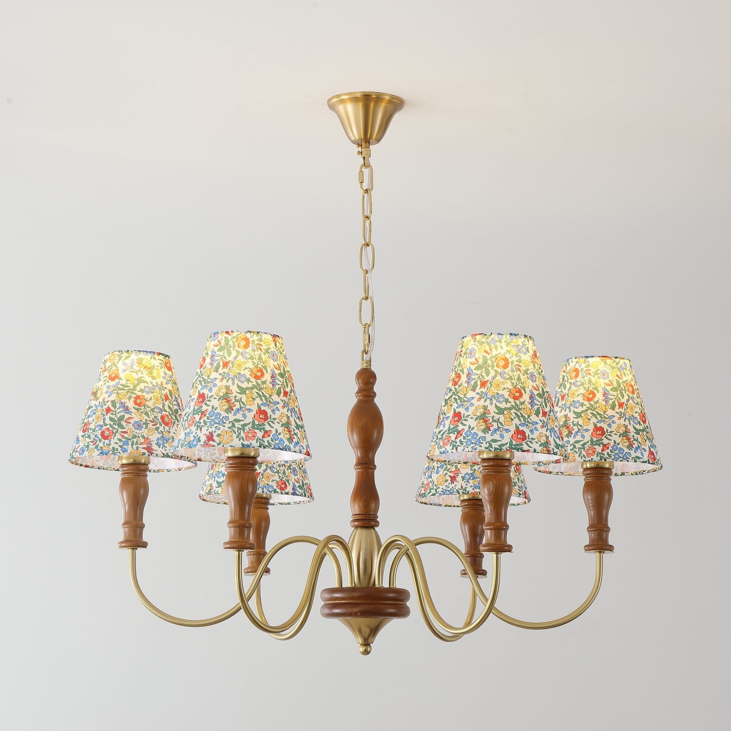 Florinda Floral Fabric Shade Chandelier with Wooden Arms - Letslighting