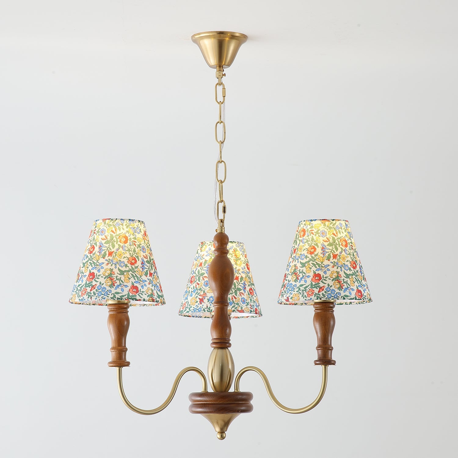 Florinda Floral Fabric Shade Chandelier with Wooden Arms - Letslighting