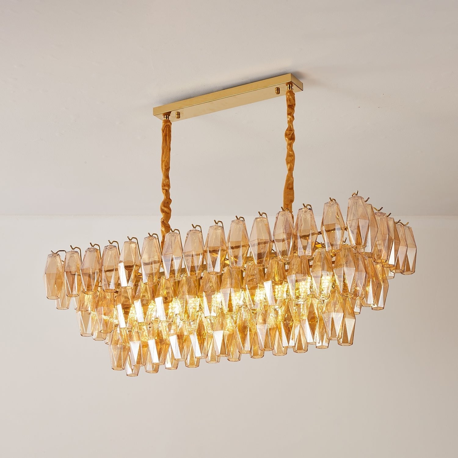 Aurora Chandelier Amber Prism Glass Rectangular Layered