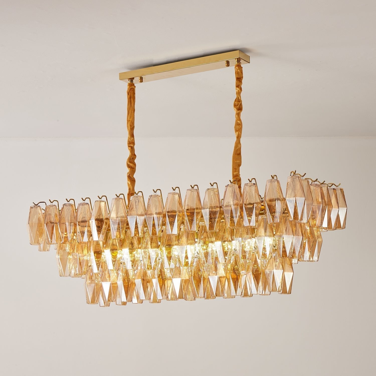 Aurora Chandelier Amber Prism Glass Rectangular Layered