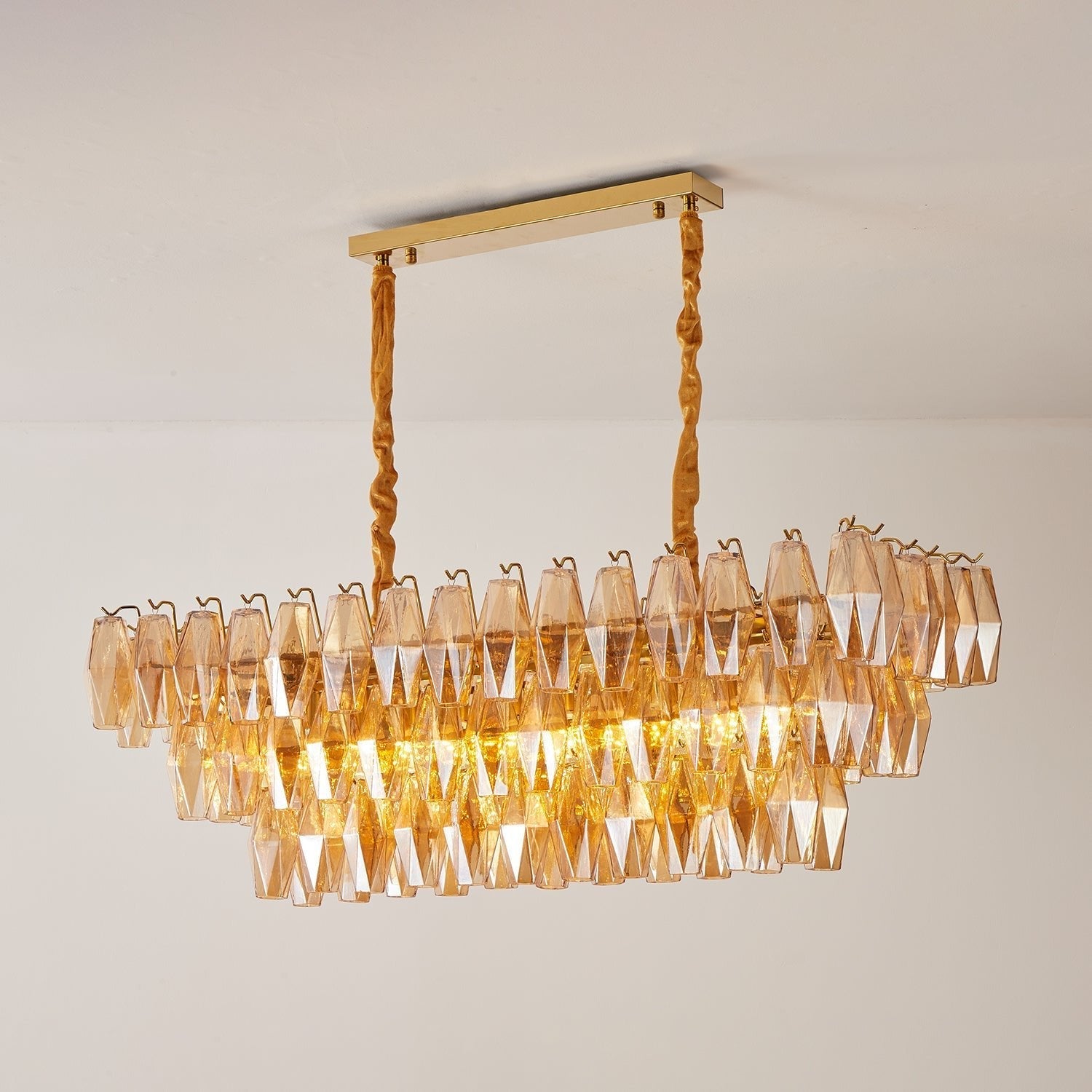 Aurora Chandelier Amber Prism Glass Rectangular Layered