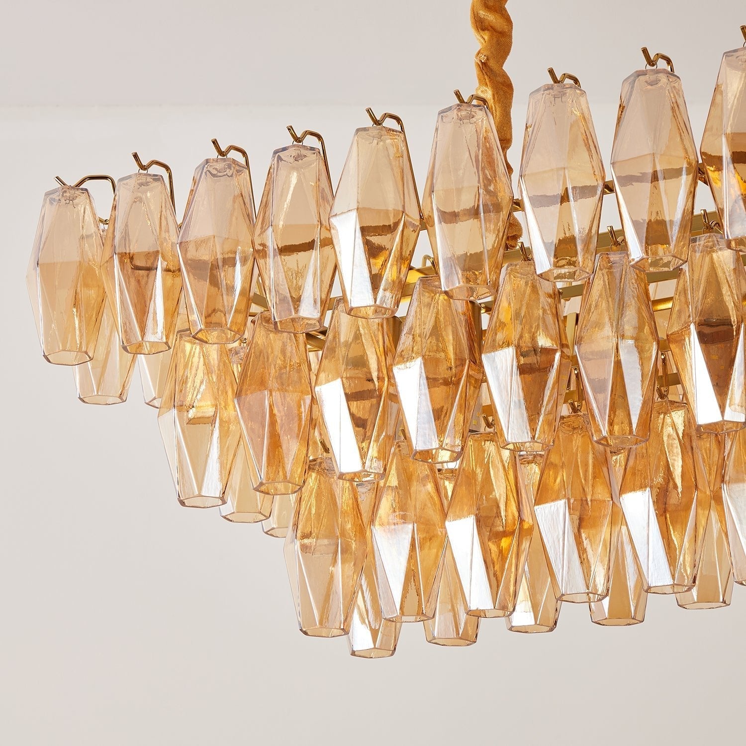 Aurora Chandelier Amber Prism Glass Rectangular Layered