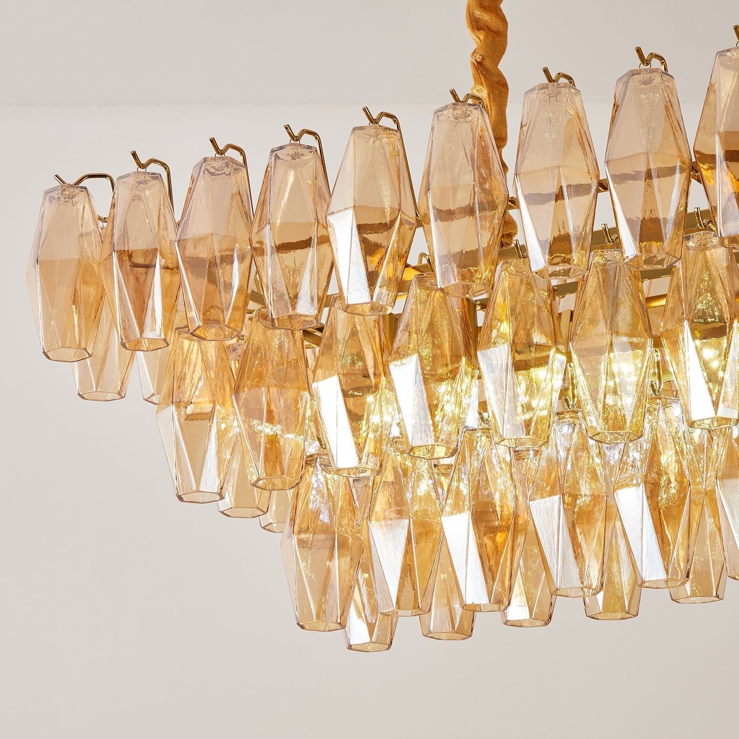 Aurora Chandelier Amber Prism Glass Rectangular Layered