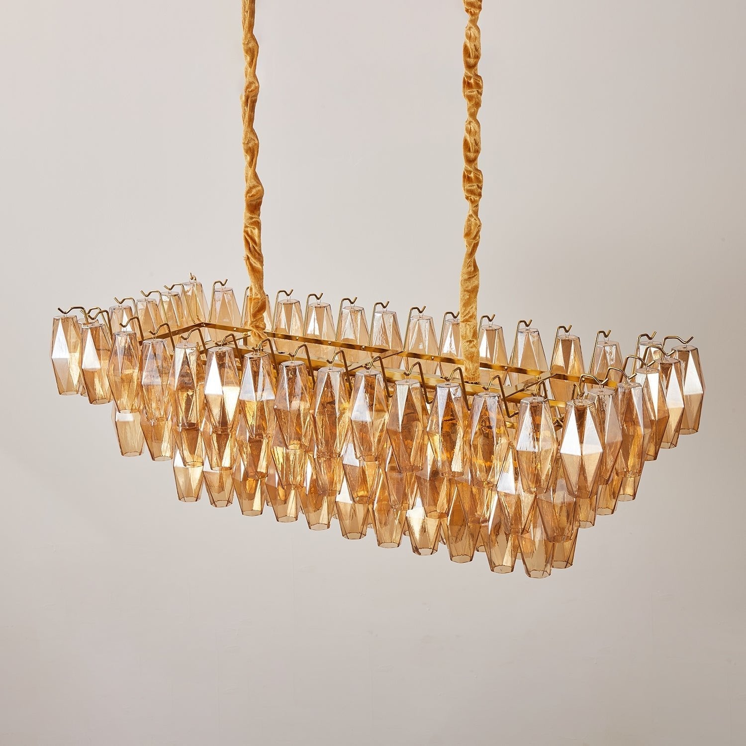 Aurora Chandelier Amber Prism Glass Rectangular Layered