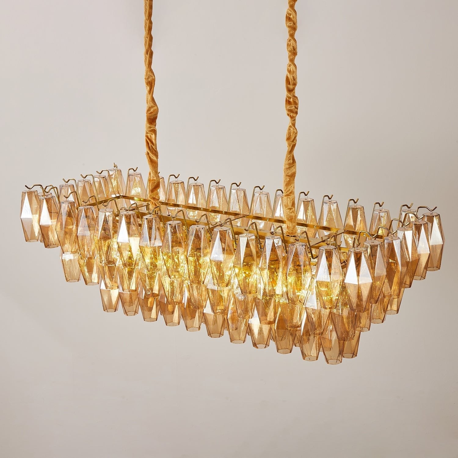 Aurora Chandelier Amber Prism Glass Rectangular Layered
