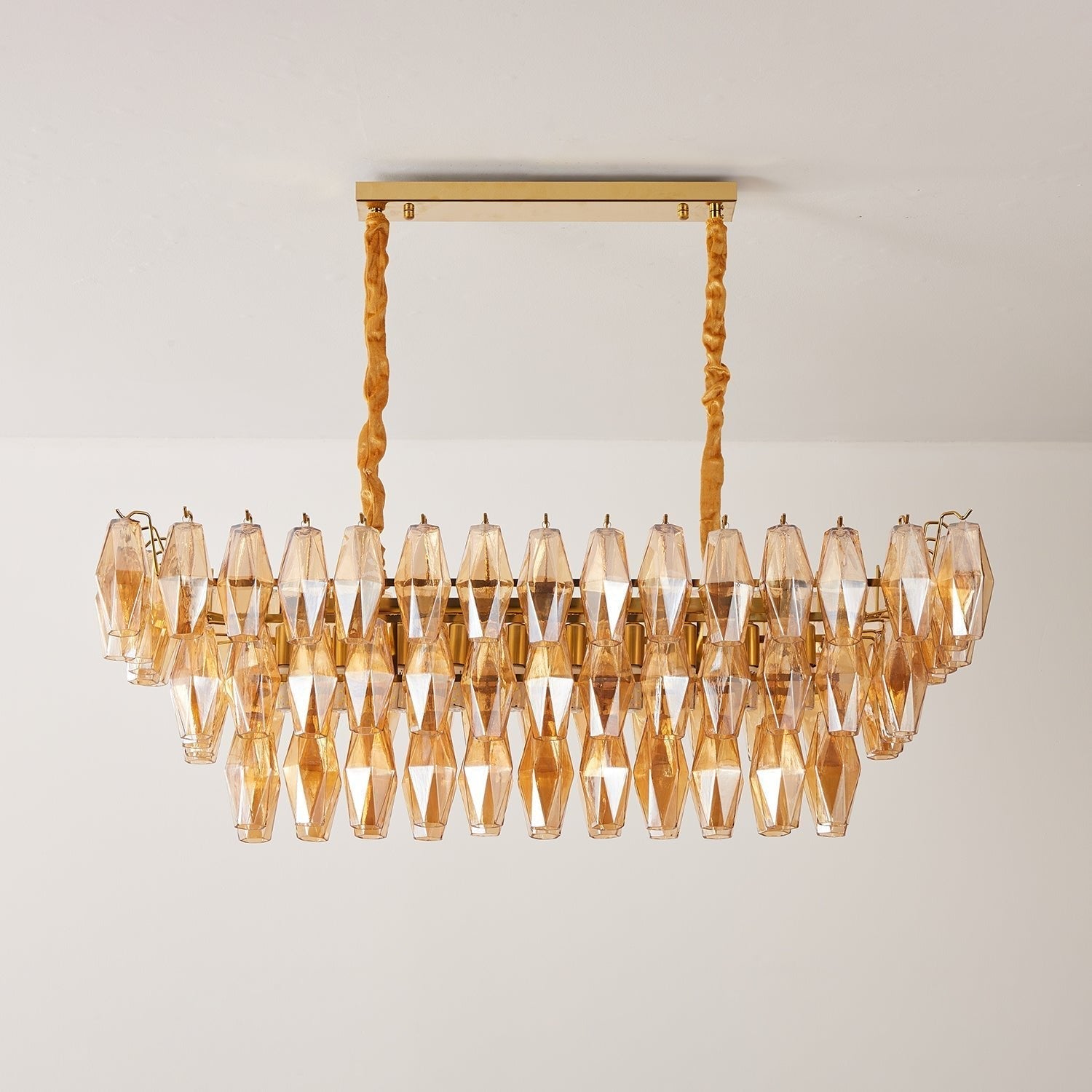 Aurora Chandelier Amber Prism Glass Rectangular Layered