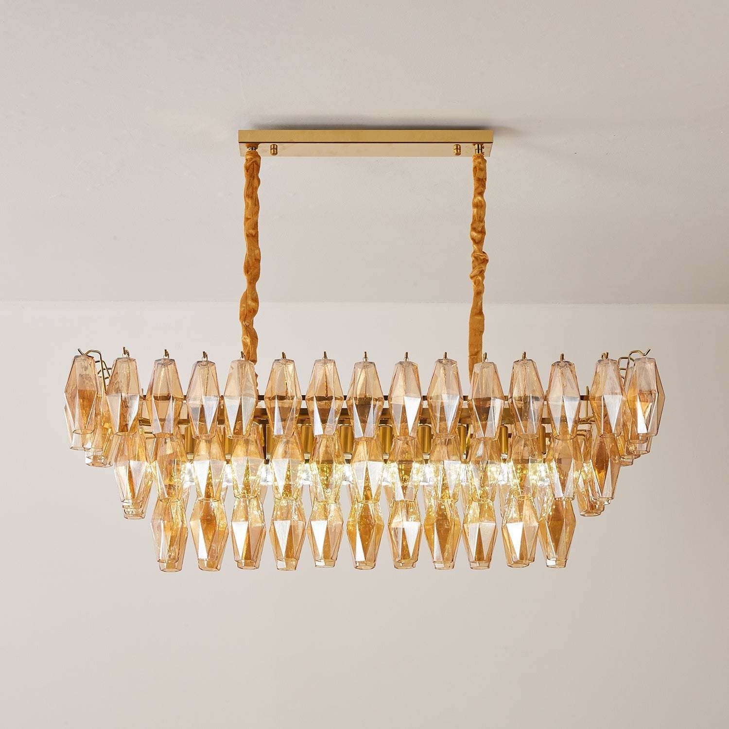 Aurora Chandelier Amber Prism Glass Rectangular Layered