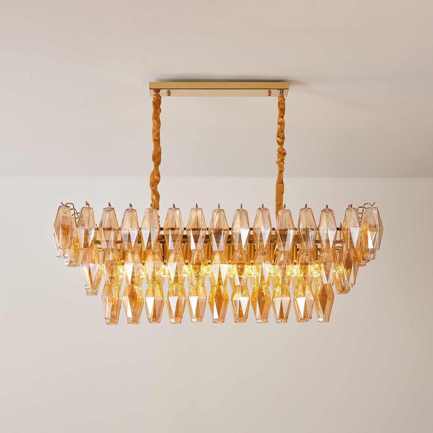 Aurora Chandelier Amber Prism Glass Rectangular Layered