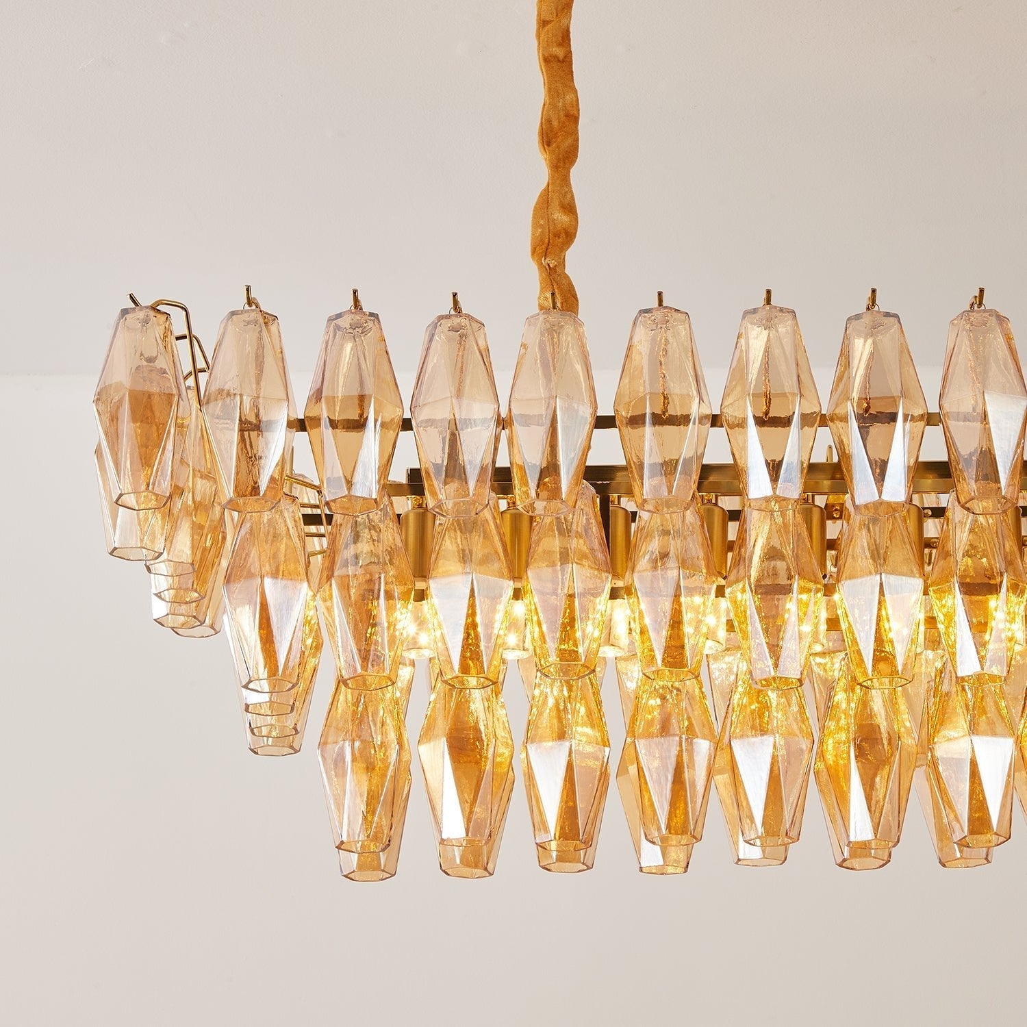 Aurora Chandelier Amber Prism Glass Rectangular Layered