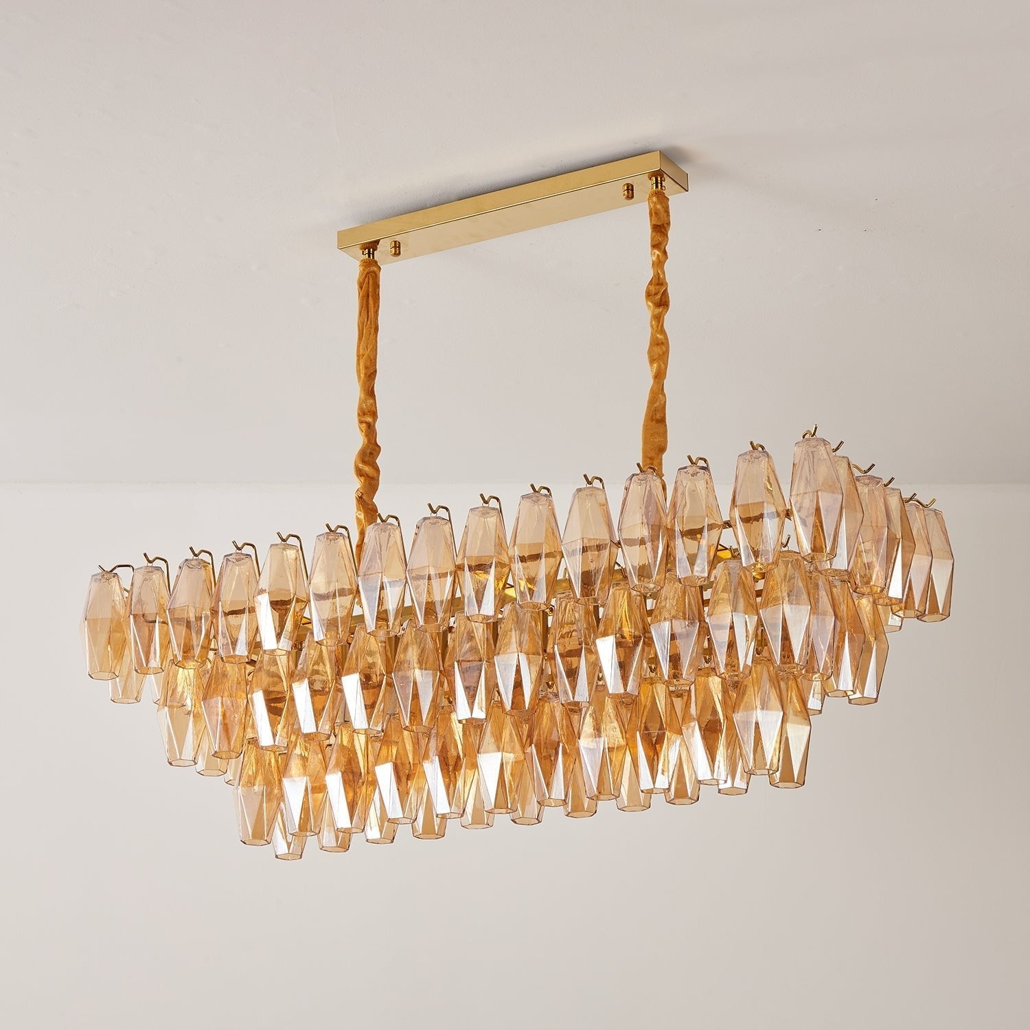 Aurora Chandelier Amber Prism Glass Rectangular Layered
