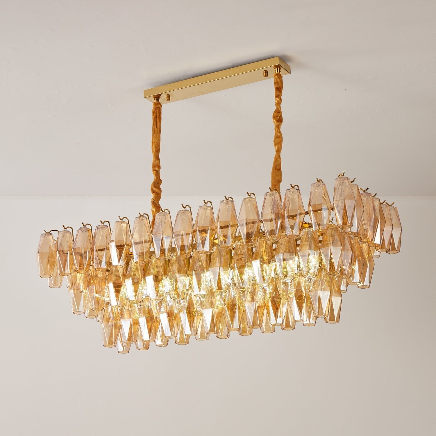 Aurora Chandelier Amber Prism Glass Rectangular Layered