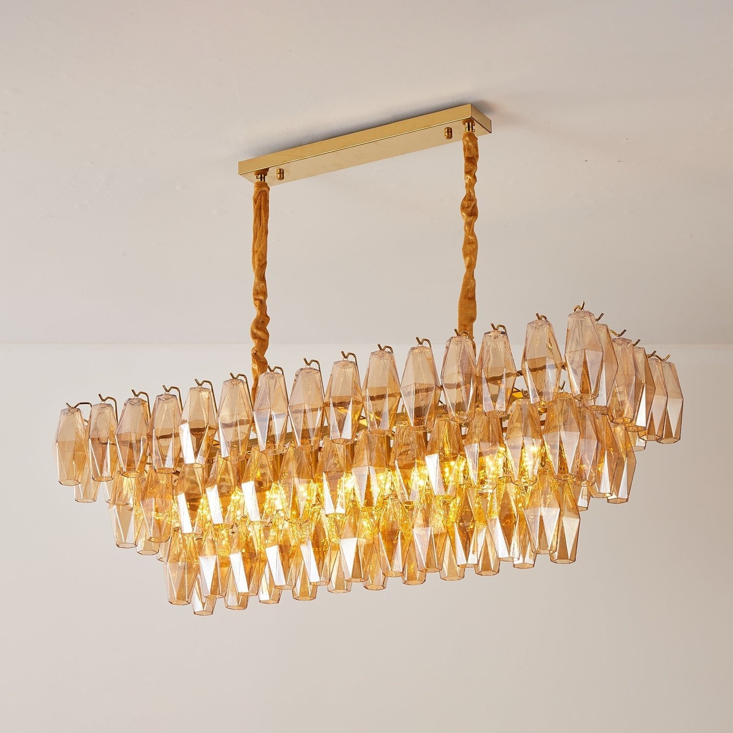 Aurora Chandelier Amber Prism Glass Rectangular Layered