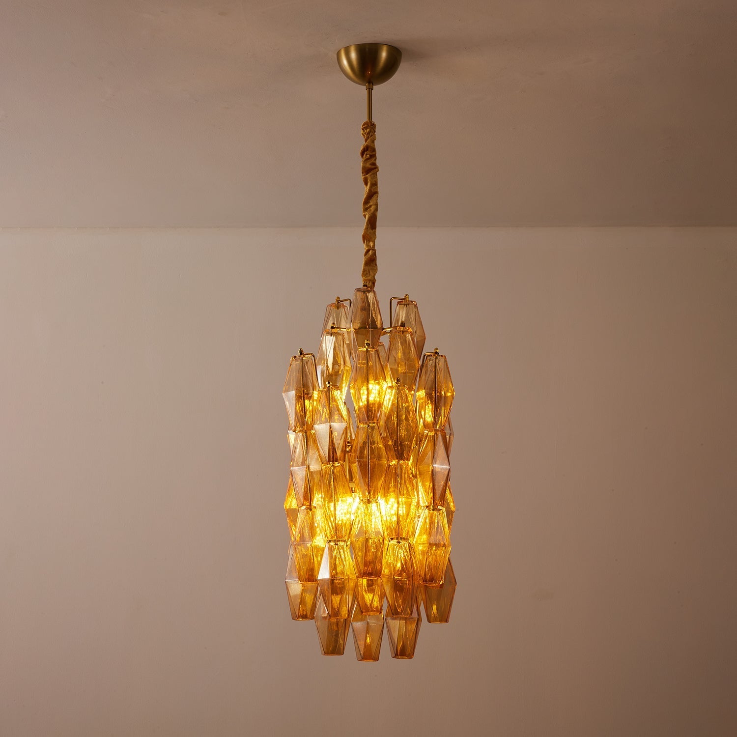Aurora Chandelier Amber Prism Long Cascading Glass Vintage - Letslighting