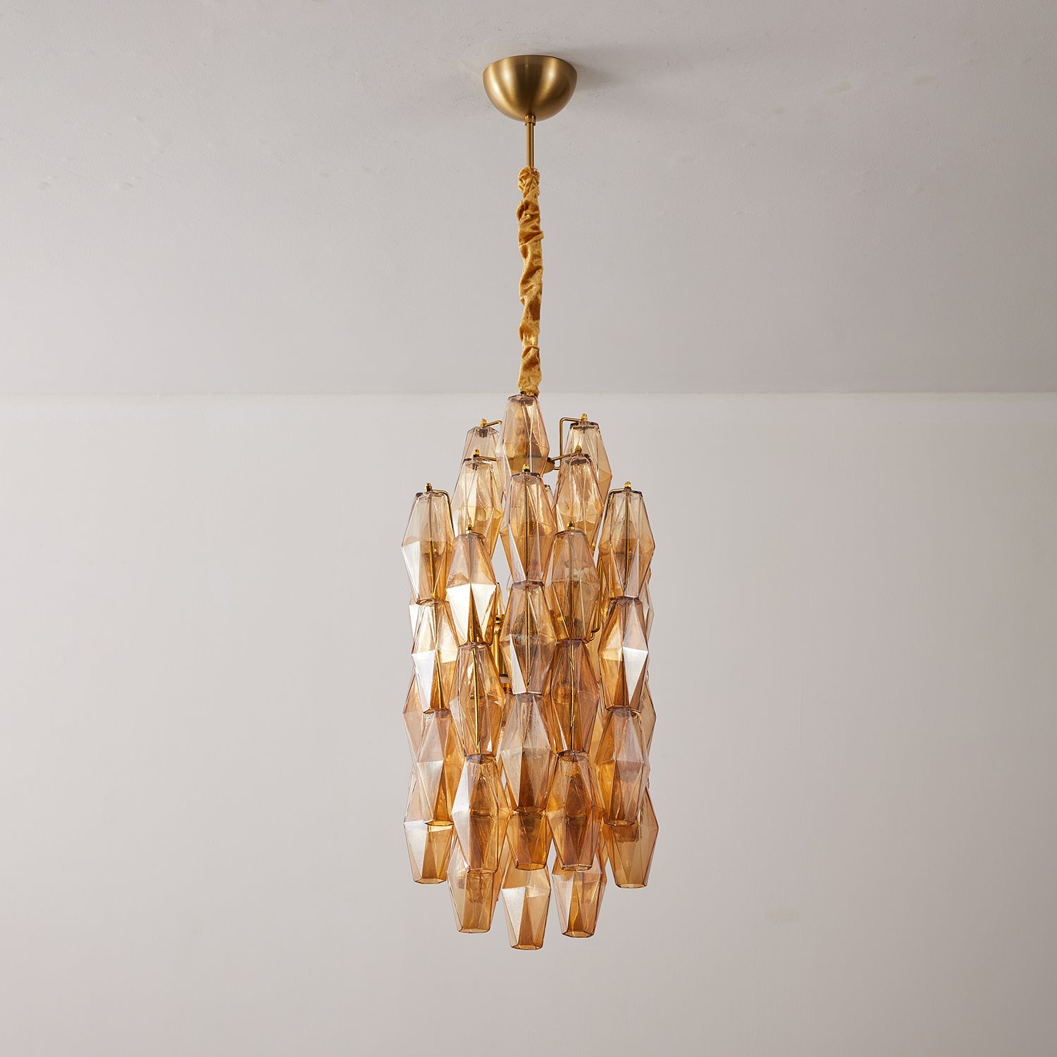 Aurora Chandelier Amber Prism Long Cascading Glass Vintage