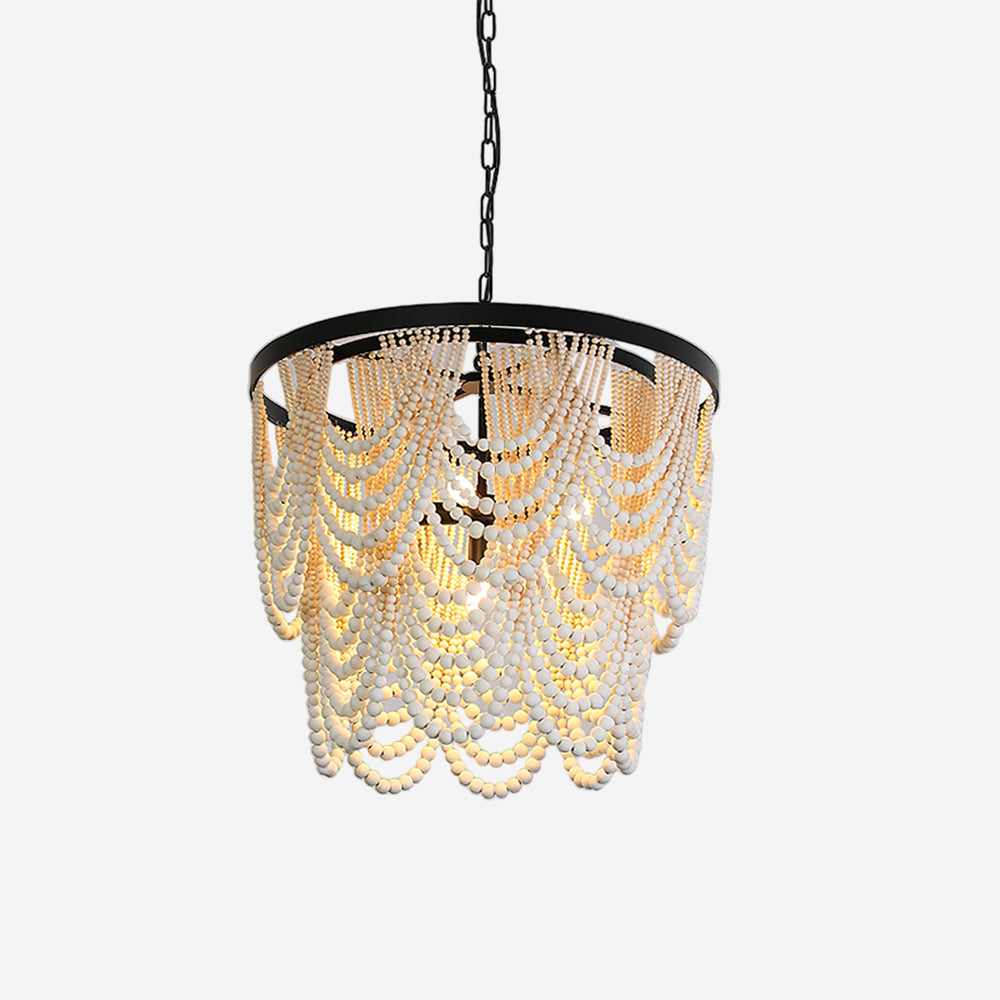 Amelia Chandelier Wood Bead Draped Rustic - Letslighting