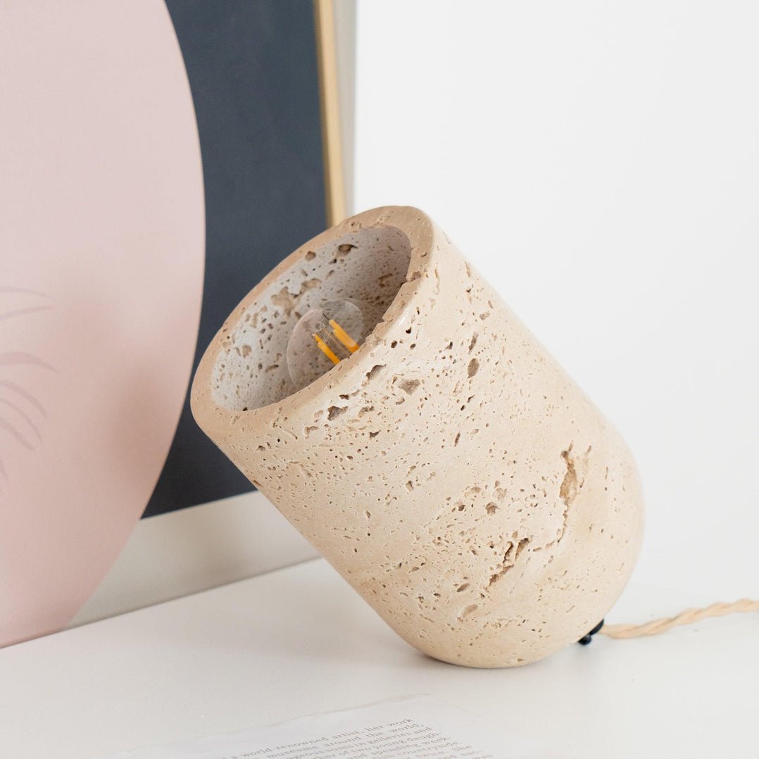 Mysilarae Tapered Block Travertine Table Lamp - Letslighting