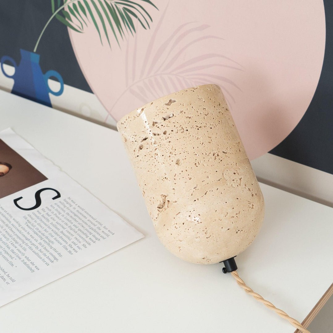 Mysilarae Tapered Block Travertine Table Lamp - Letslighting