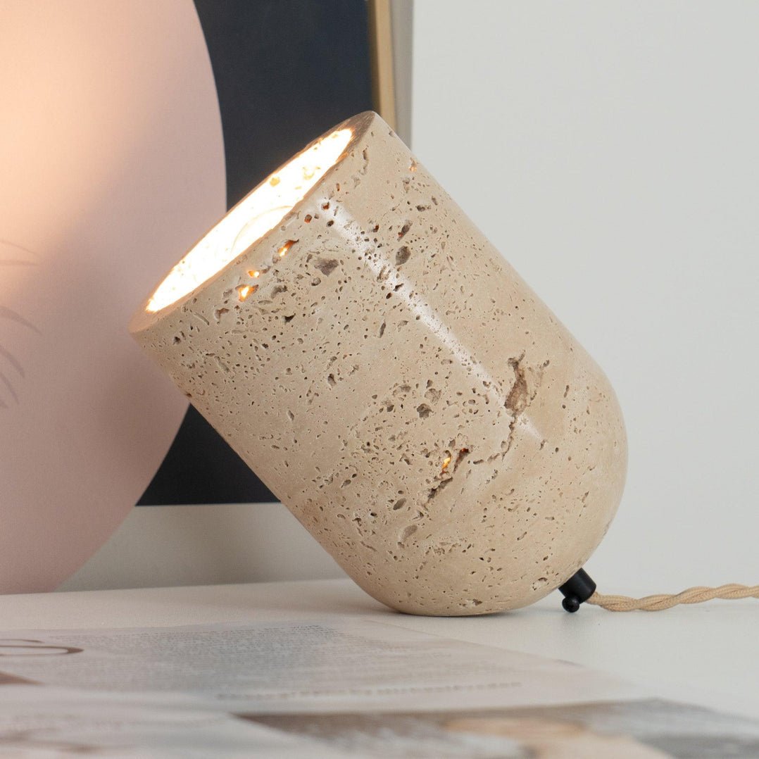 Mysilarae Tapered Block Travertine Table Lamp - Letslighting
