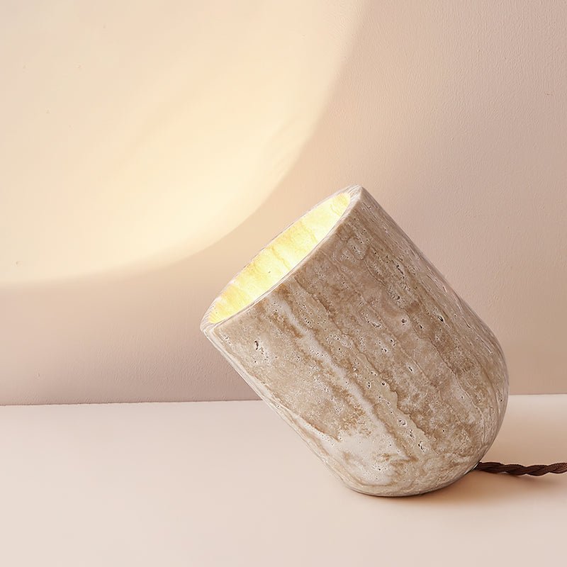 Mysilarae Tapered Block Travertine Table Lamp - Letslighting