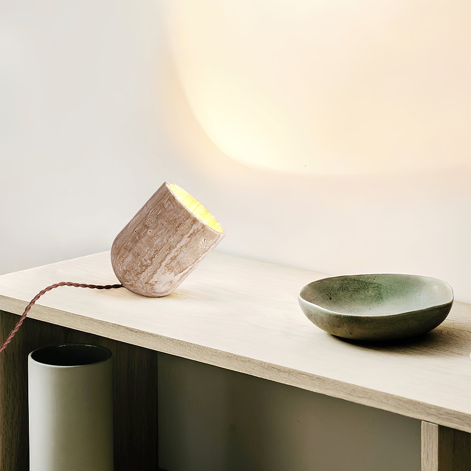 Mysilarae Tapered Block Travertine Table Lamp - Letslighting