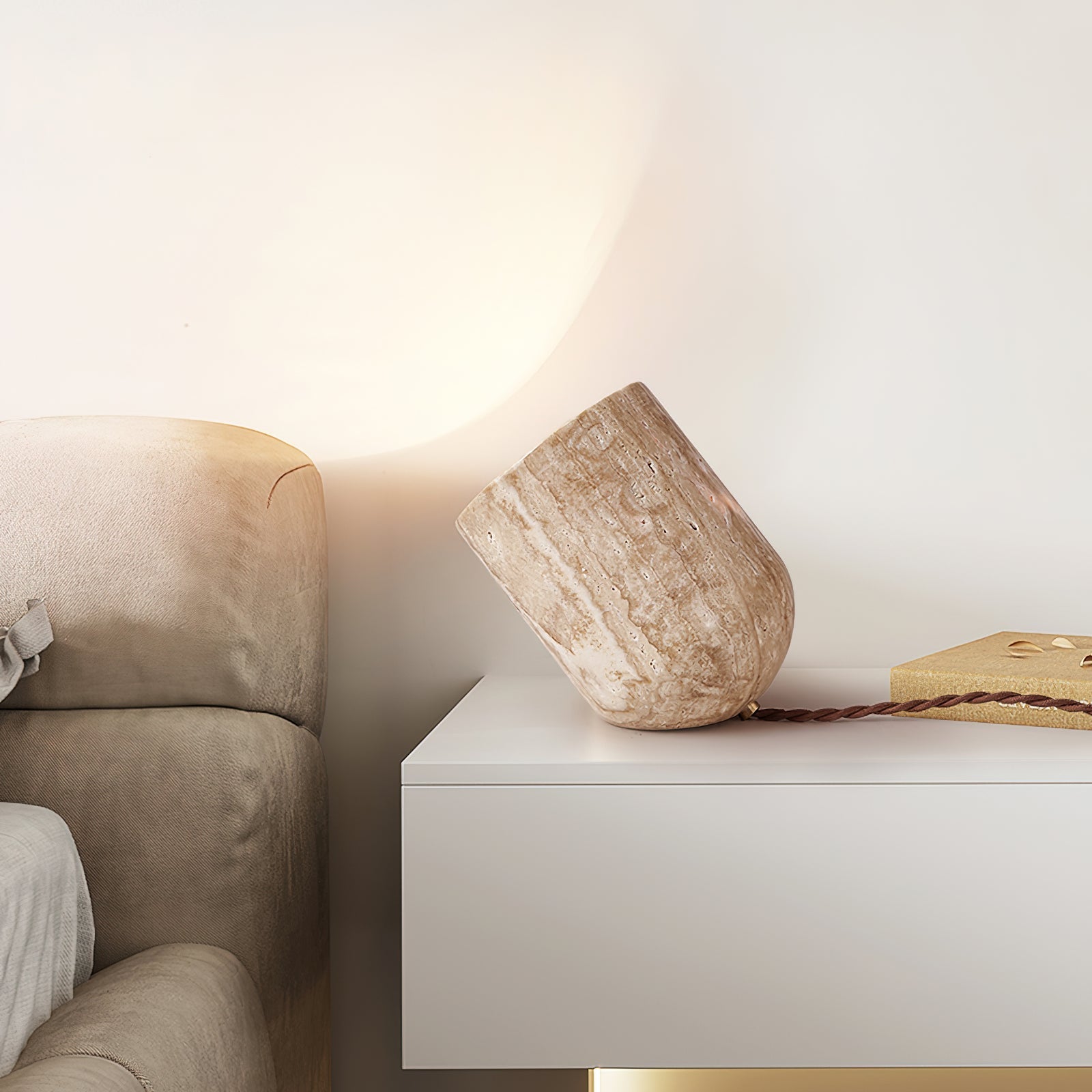 Mysilarae Tapered Block Travertine Table Lamp - Letslighting