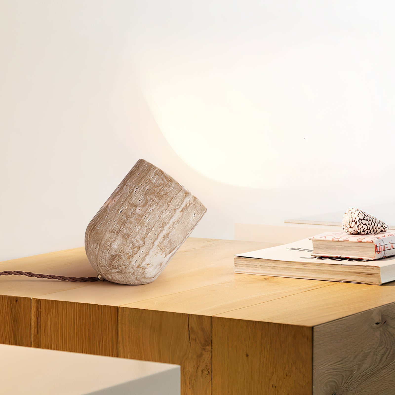 Mysilarae Tapered Block Travertine Table Lamp - Letslighting