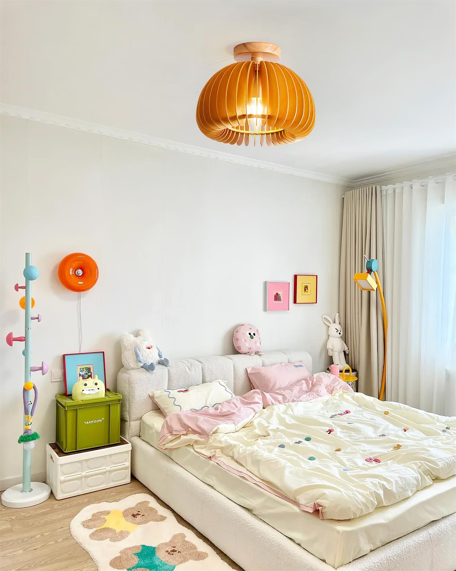 Ceiling Light Pumpkin with Basswood Canopy and Shade Natural - Letslighting