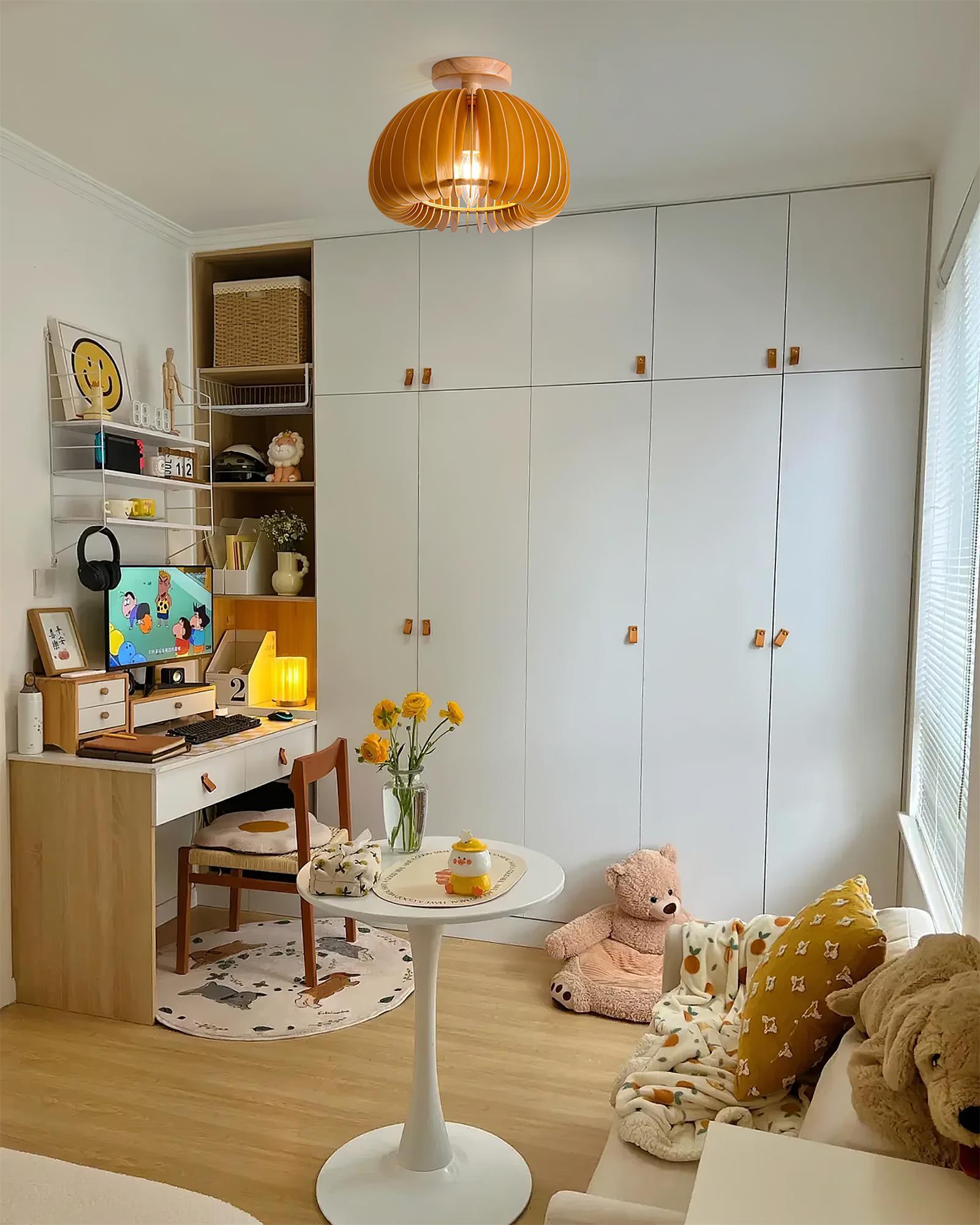 Ceiling Light Pumpkin with Basswood Canopy and Shade Natural - Letslighting